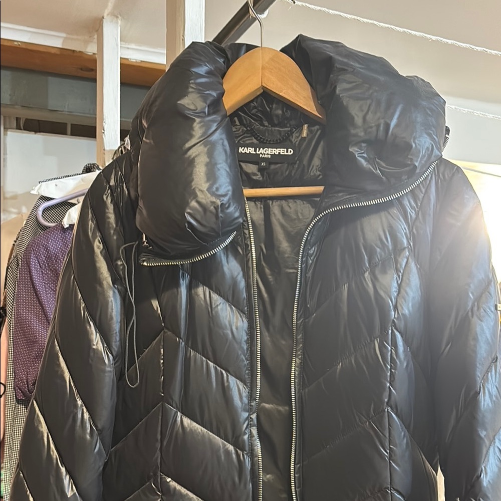Karl Lagerfeld Shiny Black Puffer Coat